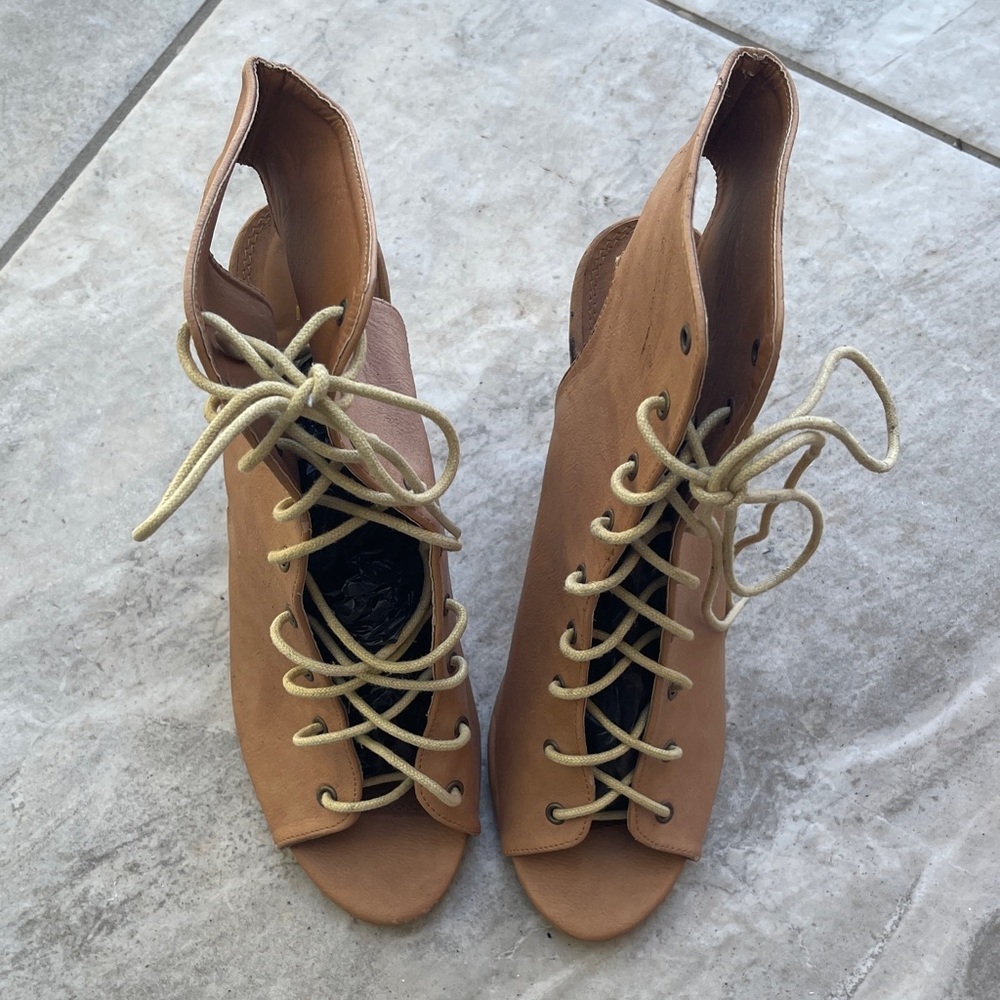 Liliana Brown Lace-Up Open Toe Boots